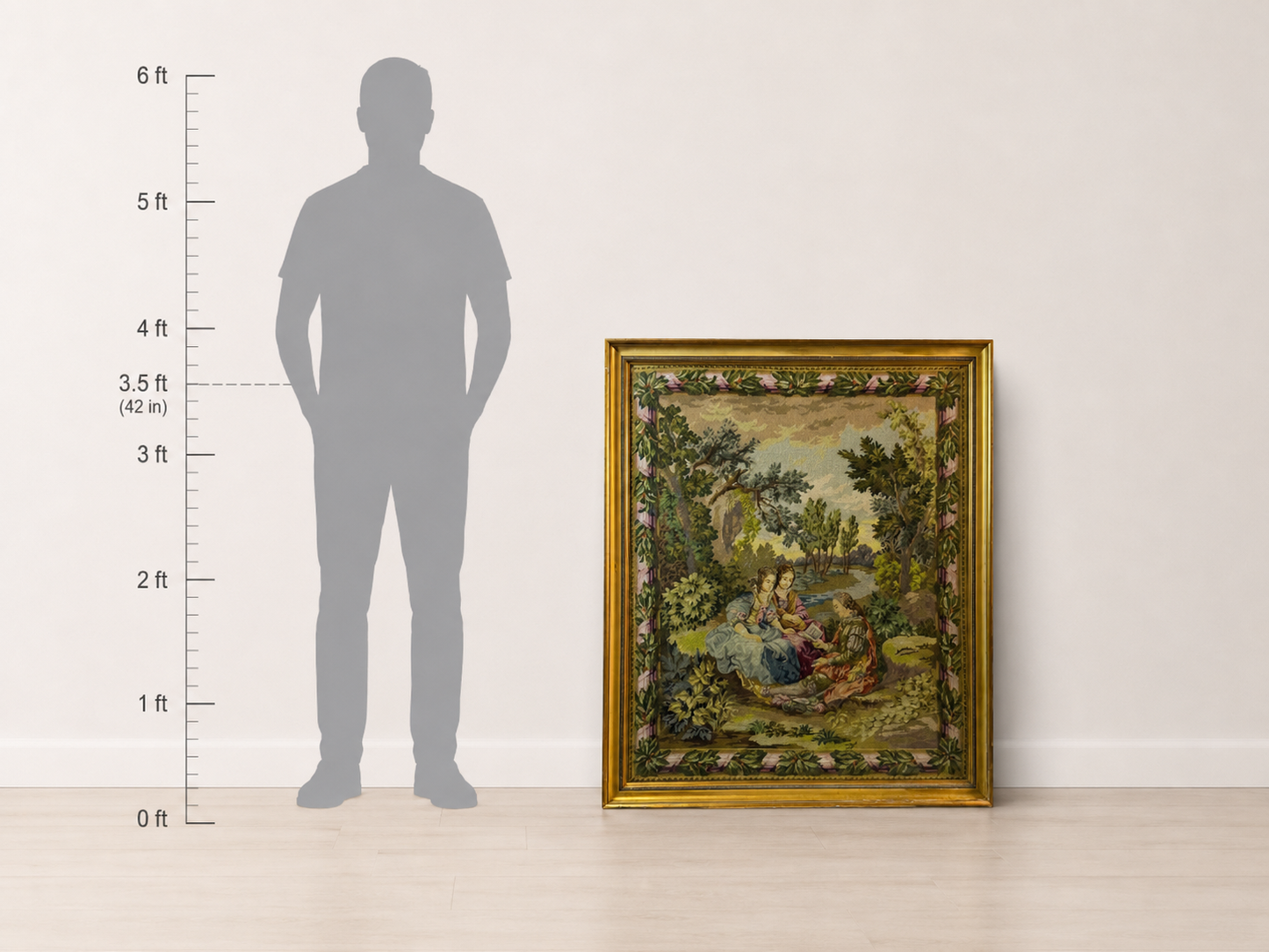 Large Vintage Framed Needlework Tapestry