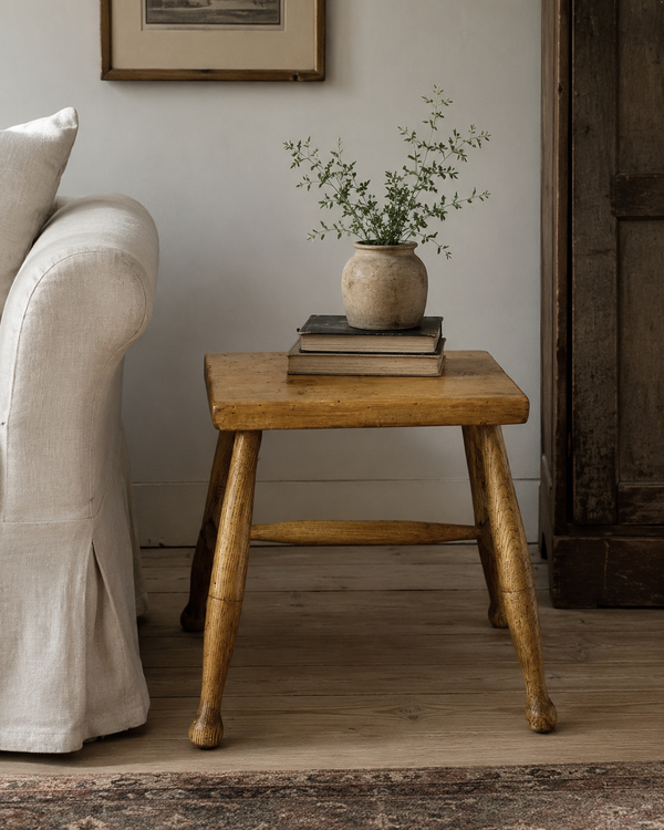 19th Century English Sycamore Dairy Stool/Side Table With Turned Legs