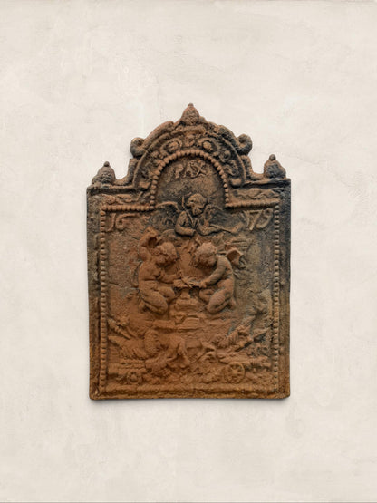 English Cast Iron Pax Fireback, Dated 1679