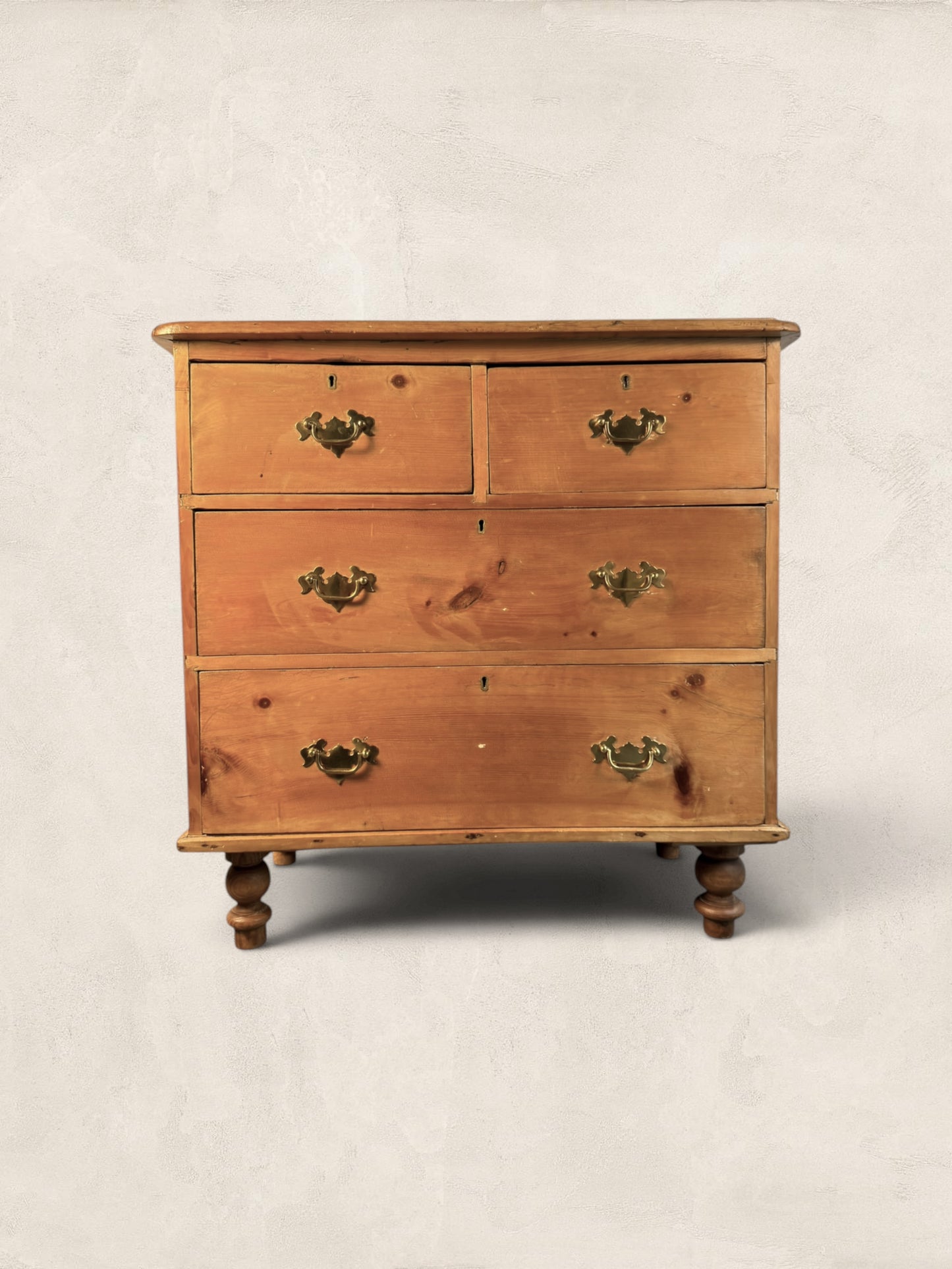 Victorian Pine Two Over Two Chest of Drawers-Turned Bun Feet