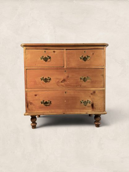 Victorian Pine Two Over Two Chest of Drawers-Turned Bun Feet