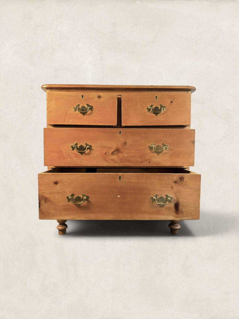 Victorian Pine Two Over Two Chest of Drawers-Turned Bun Feet