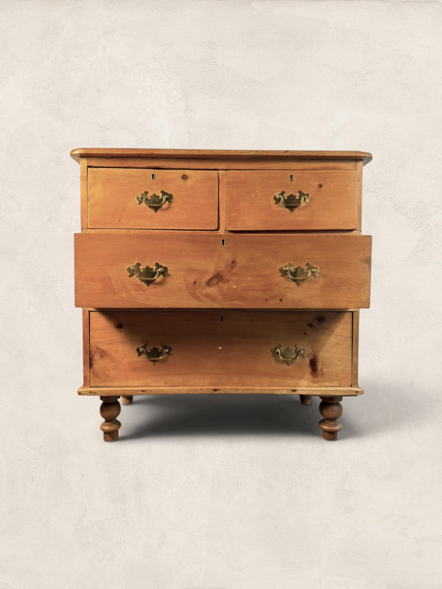 Victorian Pine Two Over Two Chest of Drawers-Turned Bun Feet