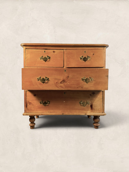 Victorian Pine Two Over Two Chest of Drawers-Turned Bun Feet