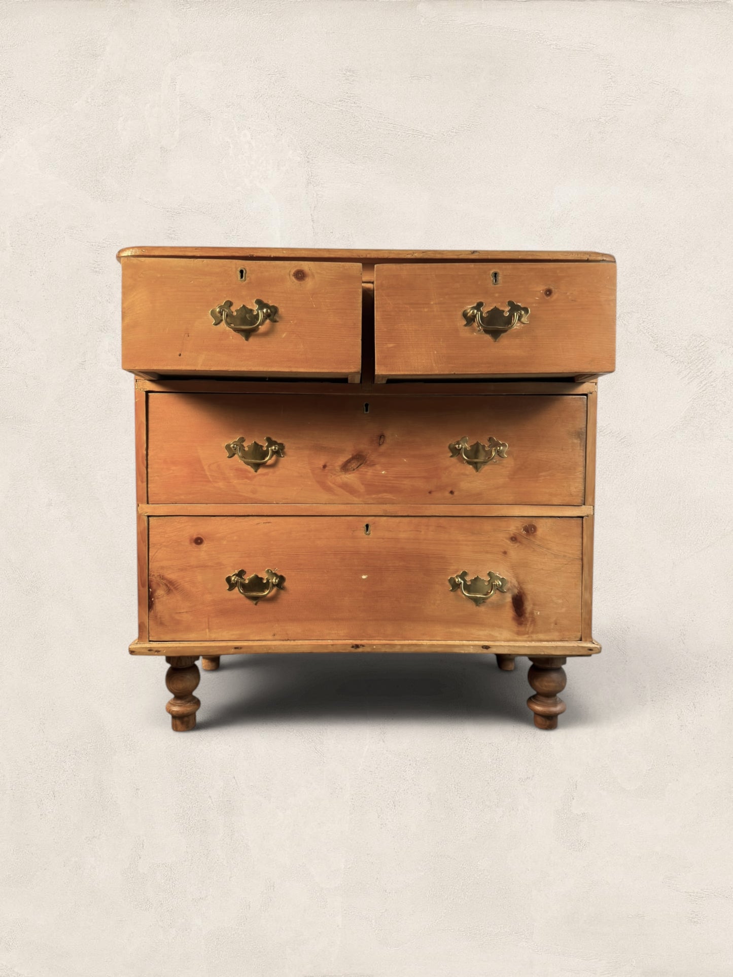 Victorian Pine Two Over Two Chest of Drawers-Turned Bun Feet