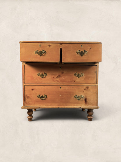 Victorian Pine Two Over Two Chest of Drawers-Turned Bun Feet