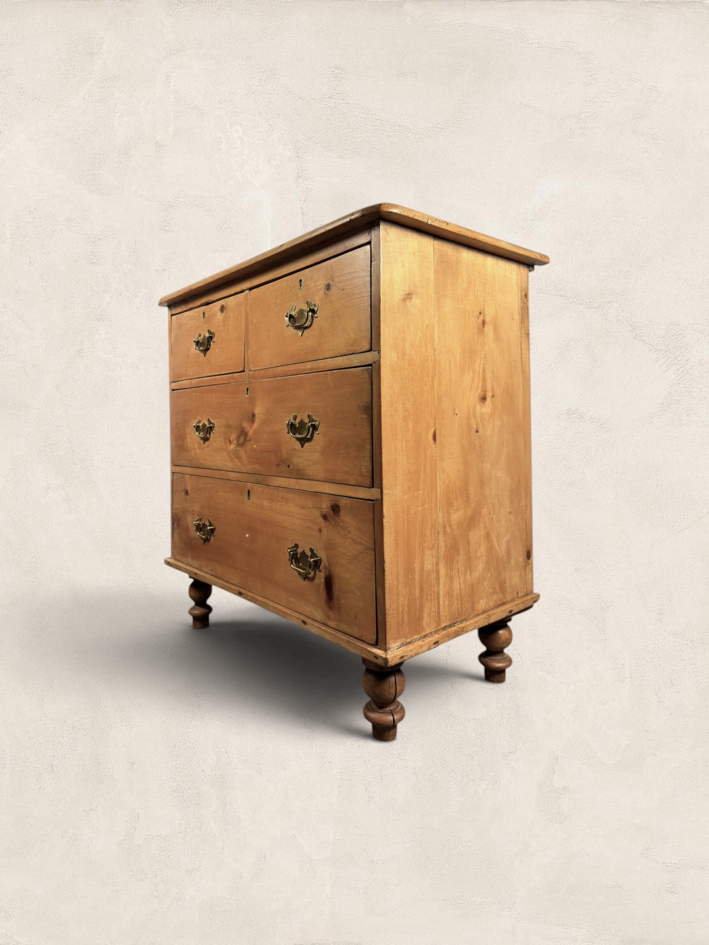 Victorian Pine Two Over Two Chest of Drawers-Turned Bun Feet