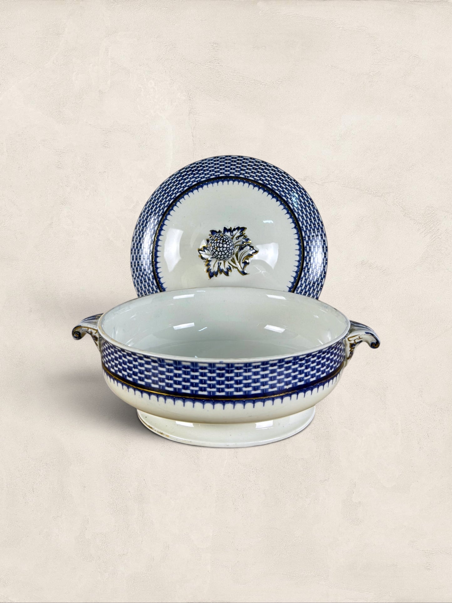 English Blue Transferware Tureen