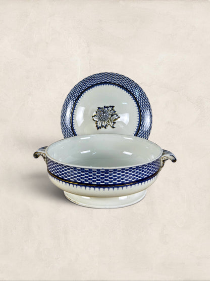 English Blue Transferware Tureen