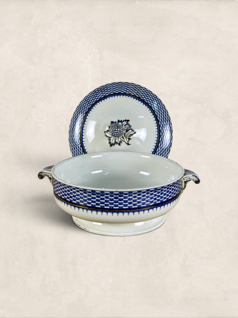 English Blue Transferware Tureen