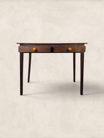 English Oak Two Drawer Side Table on Tapered Legs