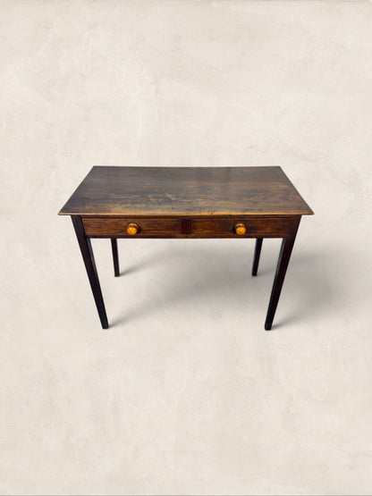 English Oak Two Drawer Side Table on Tapered Legs