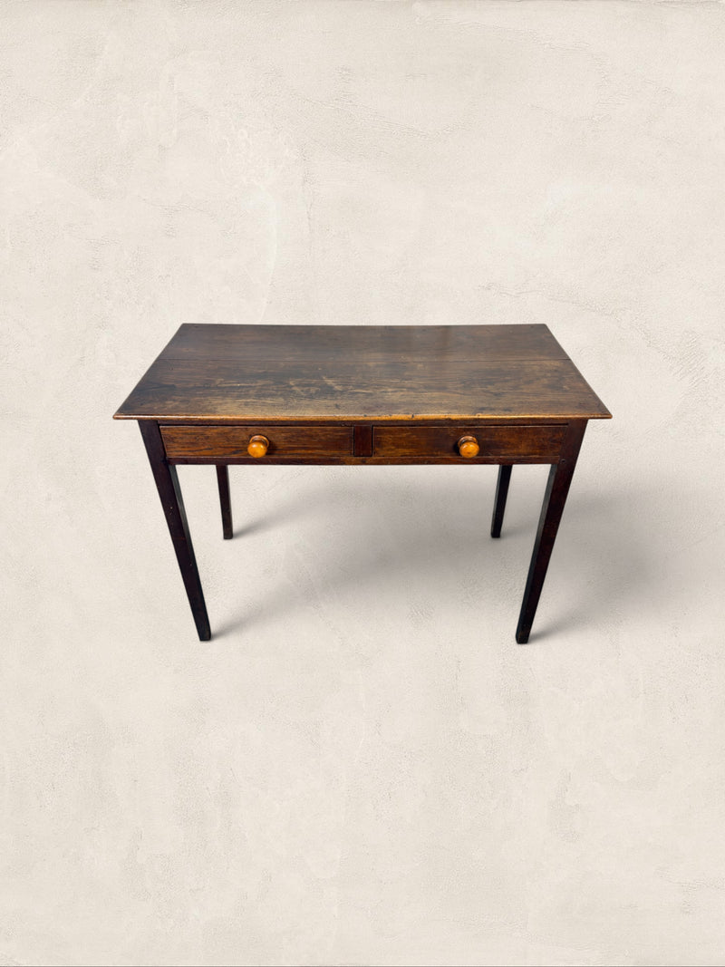English Oak Two Drawer Side Table on Tapered Legs