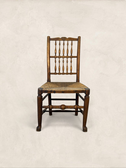English Ash Lancashire Spindle Back Chair with Rush Seat