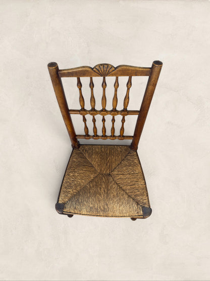 English Ash Lancashire Spindle Back Chair with Rush Seat