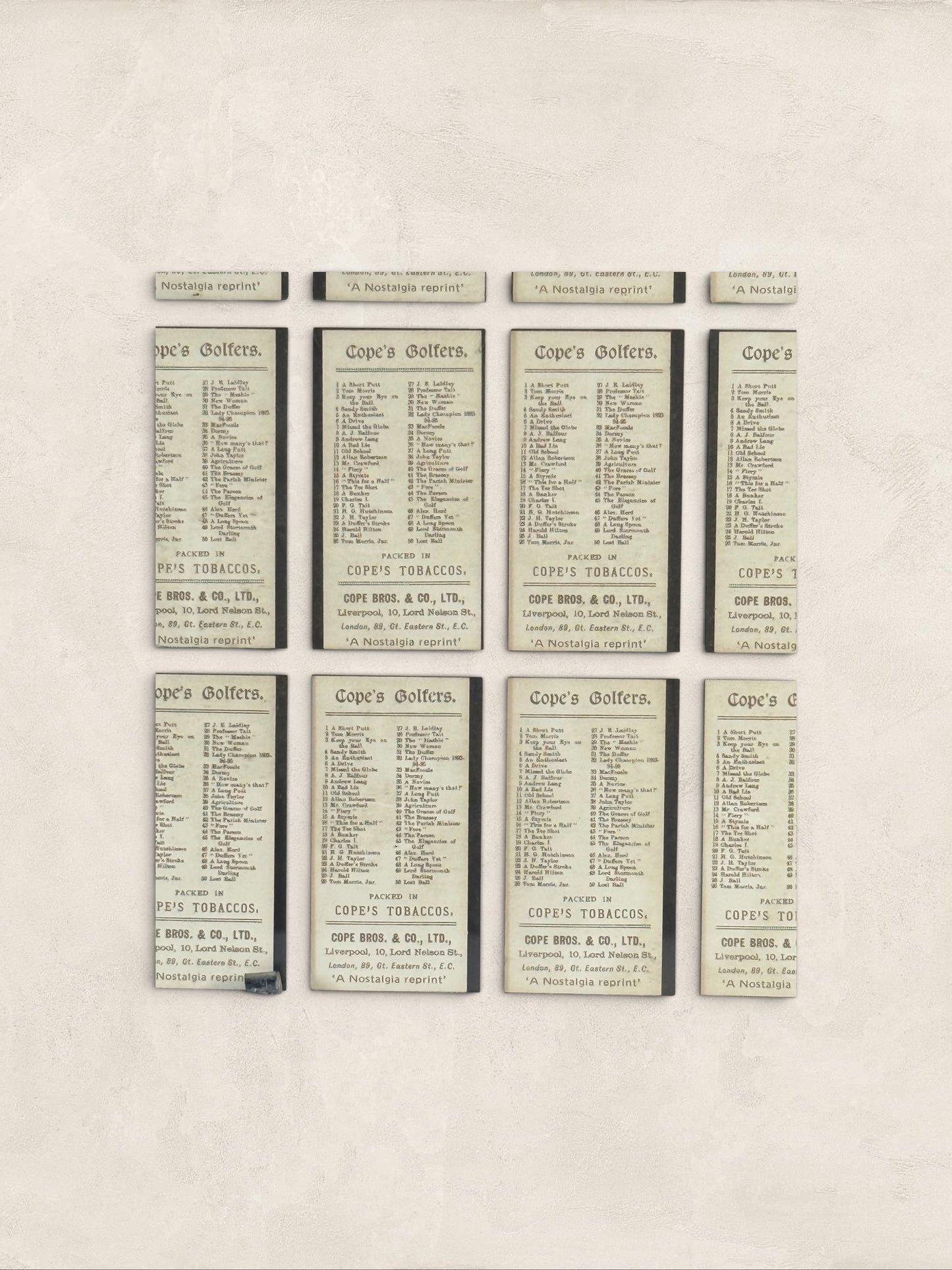 Copes Golfers cigarette cards framed