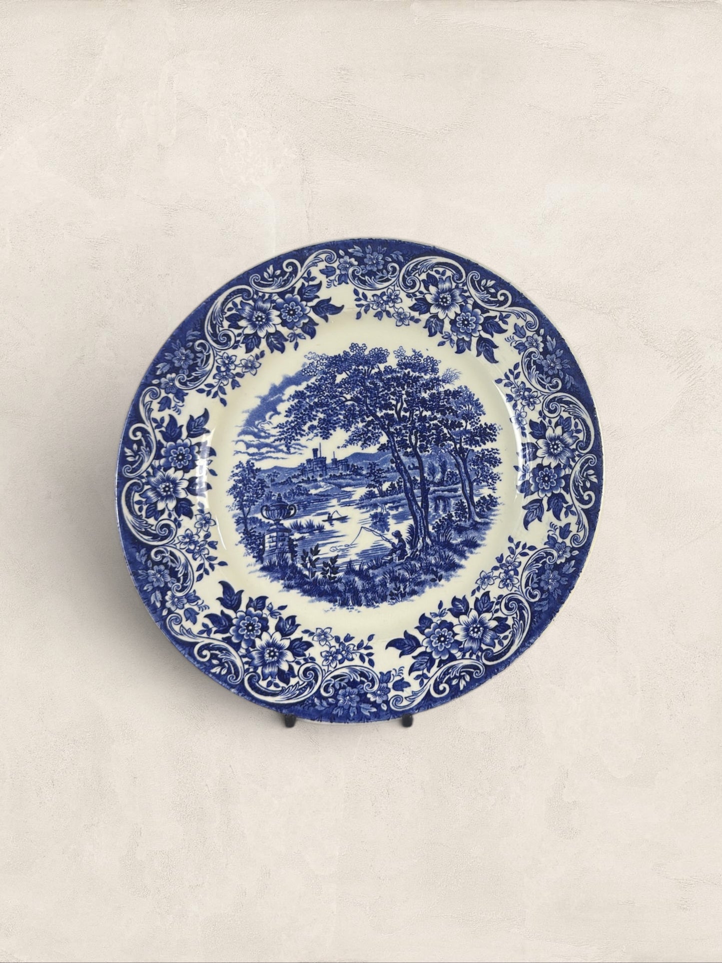 English Blue & White Transferware Broadhurst Staffordshire Ironstone Dinner Plates, Set of 3