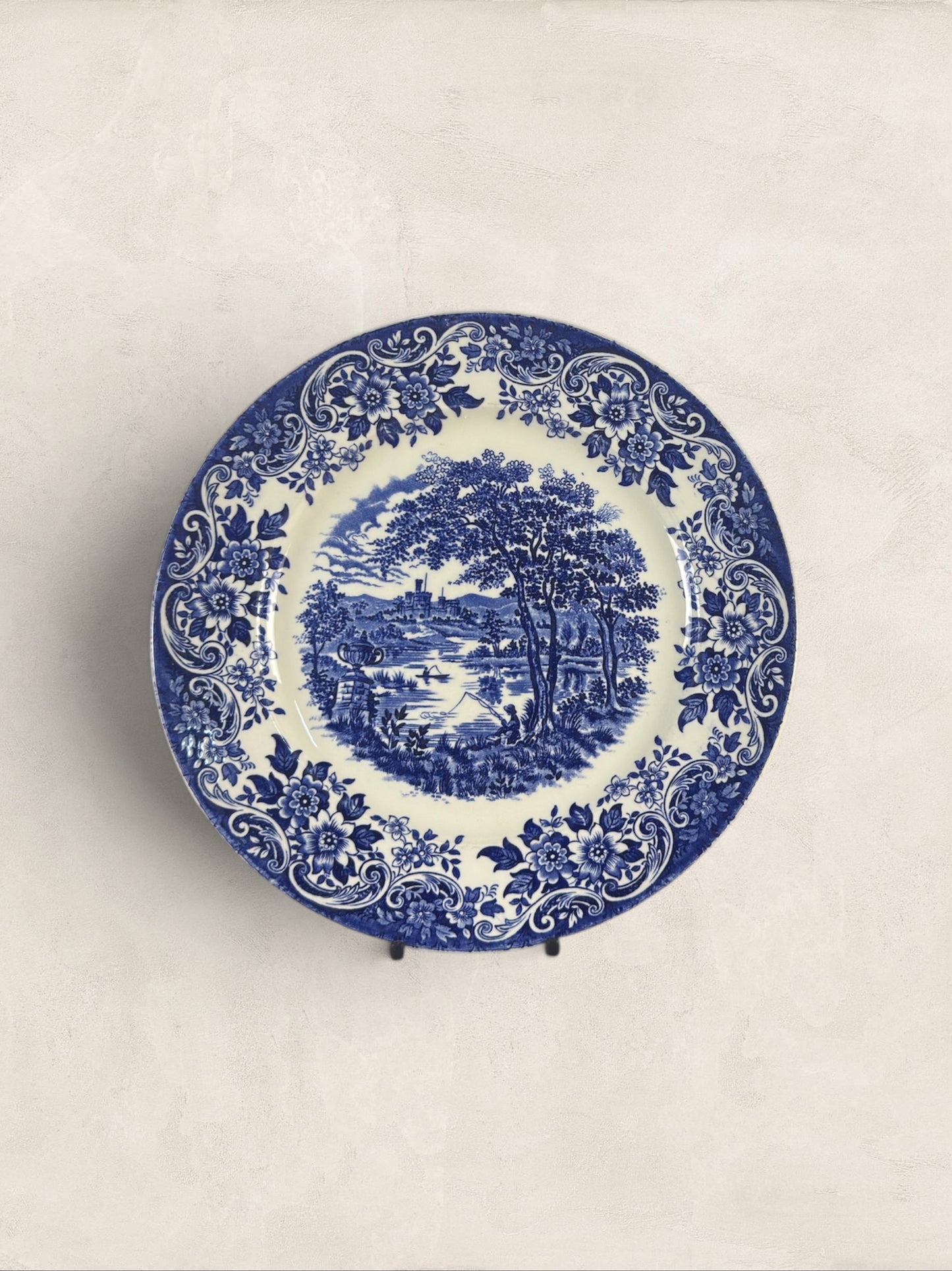 English Blue & White Transferware Broadhurst Staffordshire Ironstone Dinner Plates, Set of 3