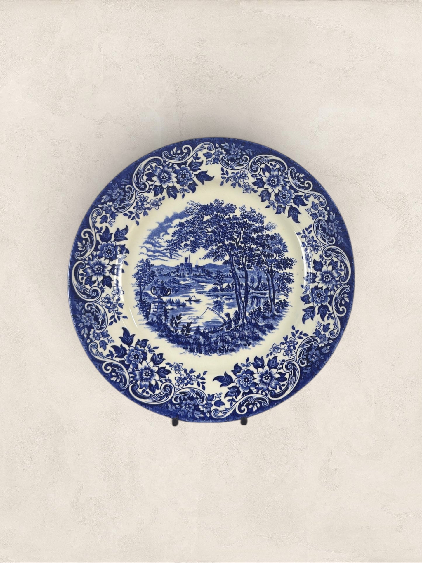 English Blue & White Transferware Broadhurst Staffordshire Ironstone Dinner Plates, Set of 3