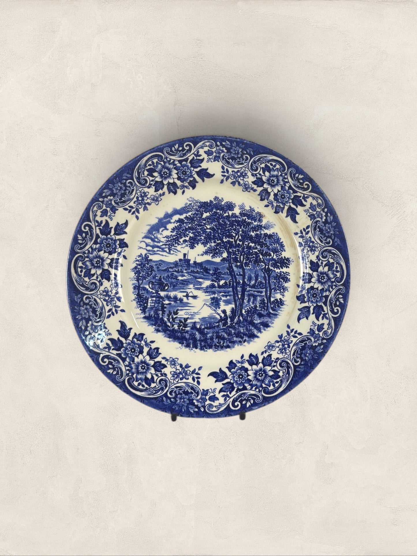 English Blue & White Transferware Broadhurst Staffordshire Ironstone Dinner Plates, Set of 3