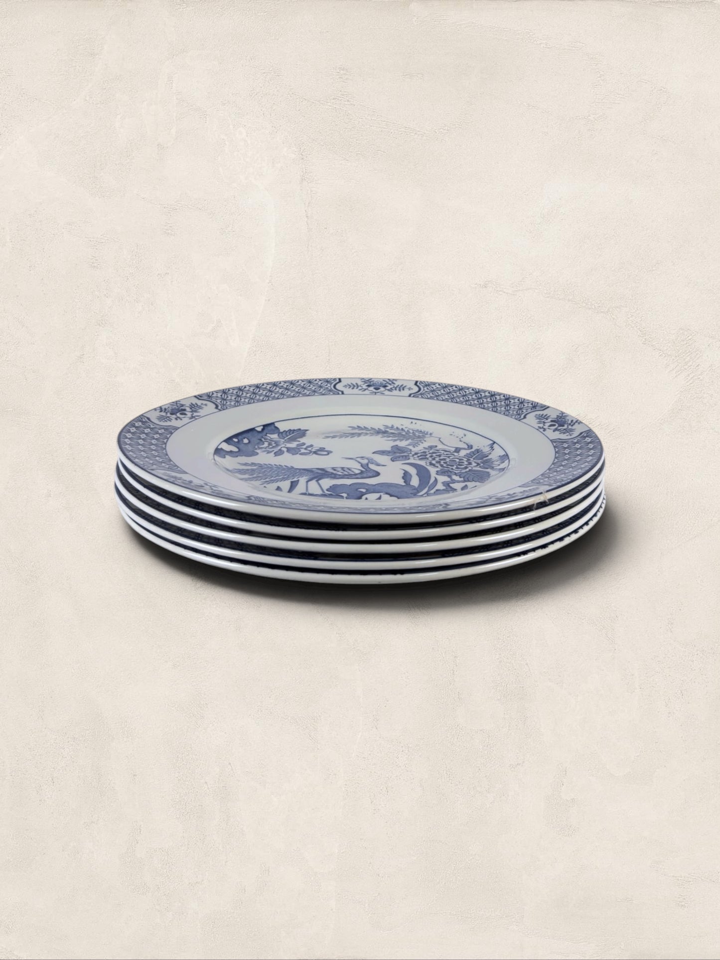 English Wood & Sons "Yuan" Blue & White Transferware Dinner Plates, Set of 5