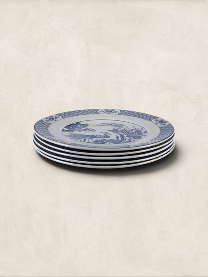 English Wood & Sons "Yuan" Blue & White Transferware Dinner Plates, Set of 5