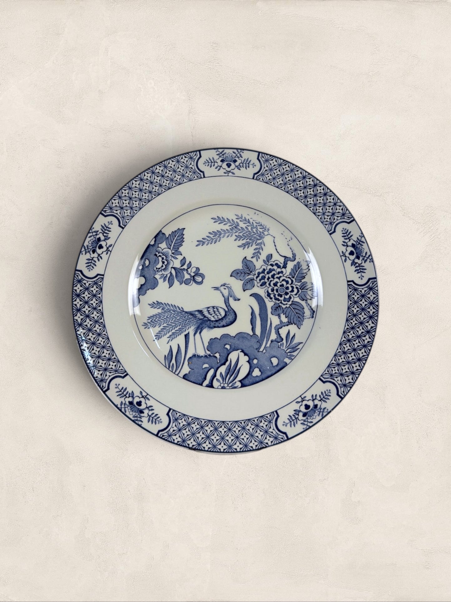English Wood & Sons "Yuan" Blue & White Transferware Dinner Plates, Set of 5