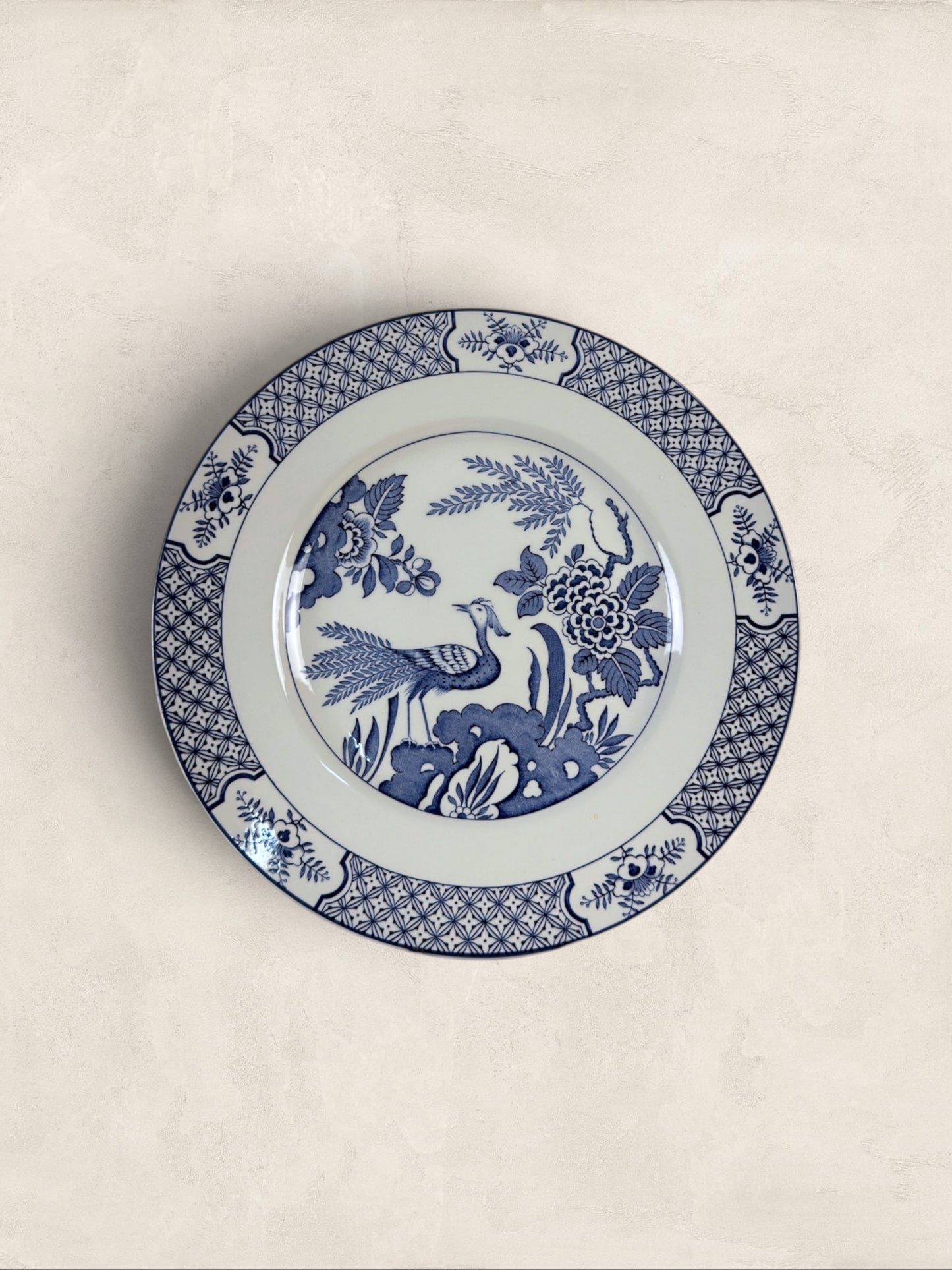 English Wood & Sons "Yuan" Blue & White Transferware Dinner Plates, Set of 5