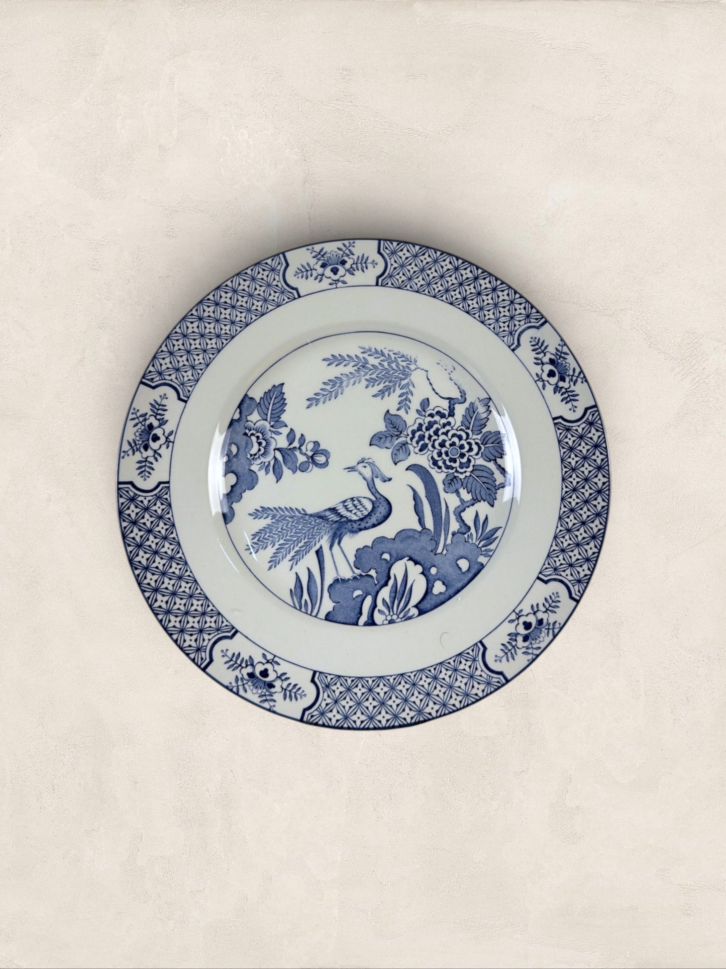 English Wood & Sons "Yuan" Blue & White Transferware Dinner Plates, Set of 5