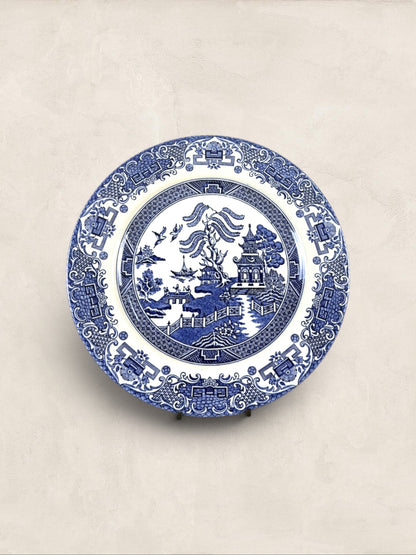 English Blue & White Chinoiserie Transferware Luncheon Plates
