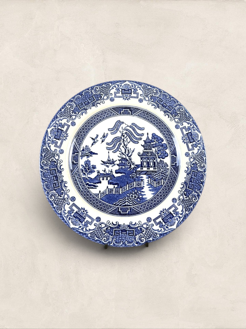 English Blue & White Chinoiserie Transferware Luncheon Plates