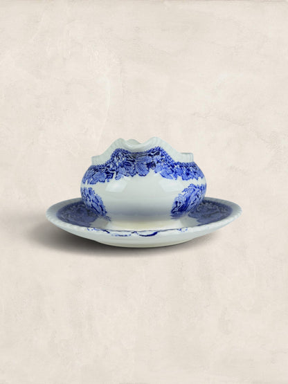 Mason Victorian blue-and-white transfer-printed gravy boat and stand