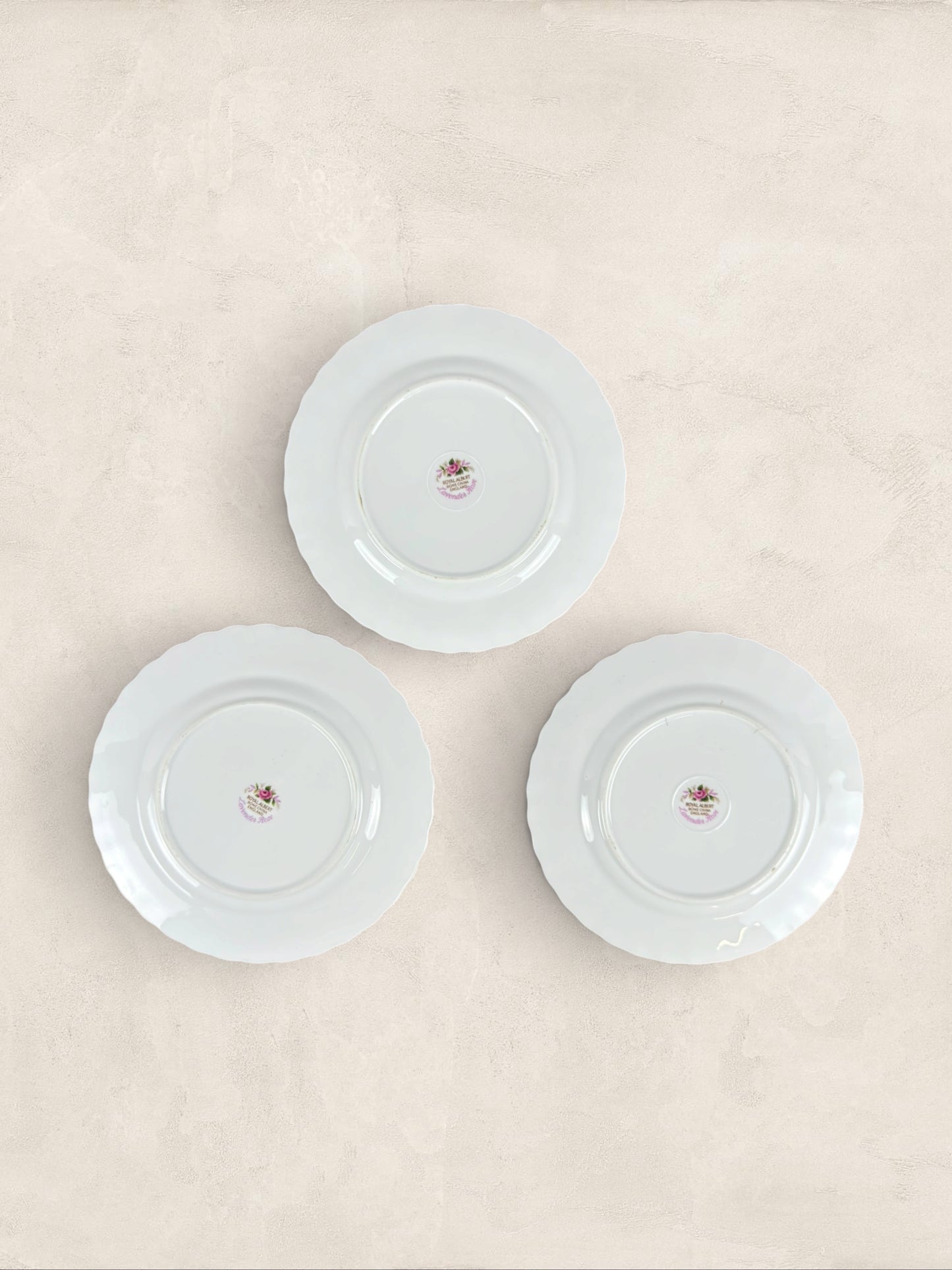English Roslyn Fine Bone China Pink Rose Dessert Plates, Set of Three