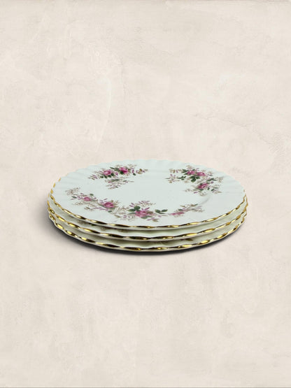 English Roslyn Fine Bone China Pink Rose Dessert Plates, Set of Three