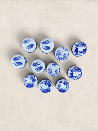 Set of 11 Antique Blue and White Porcelain Open Salt Cellars
