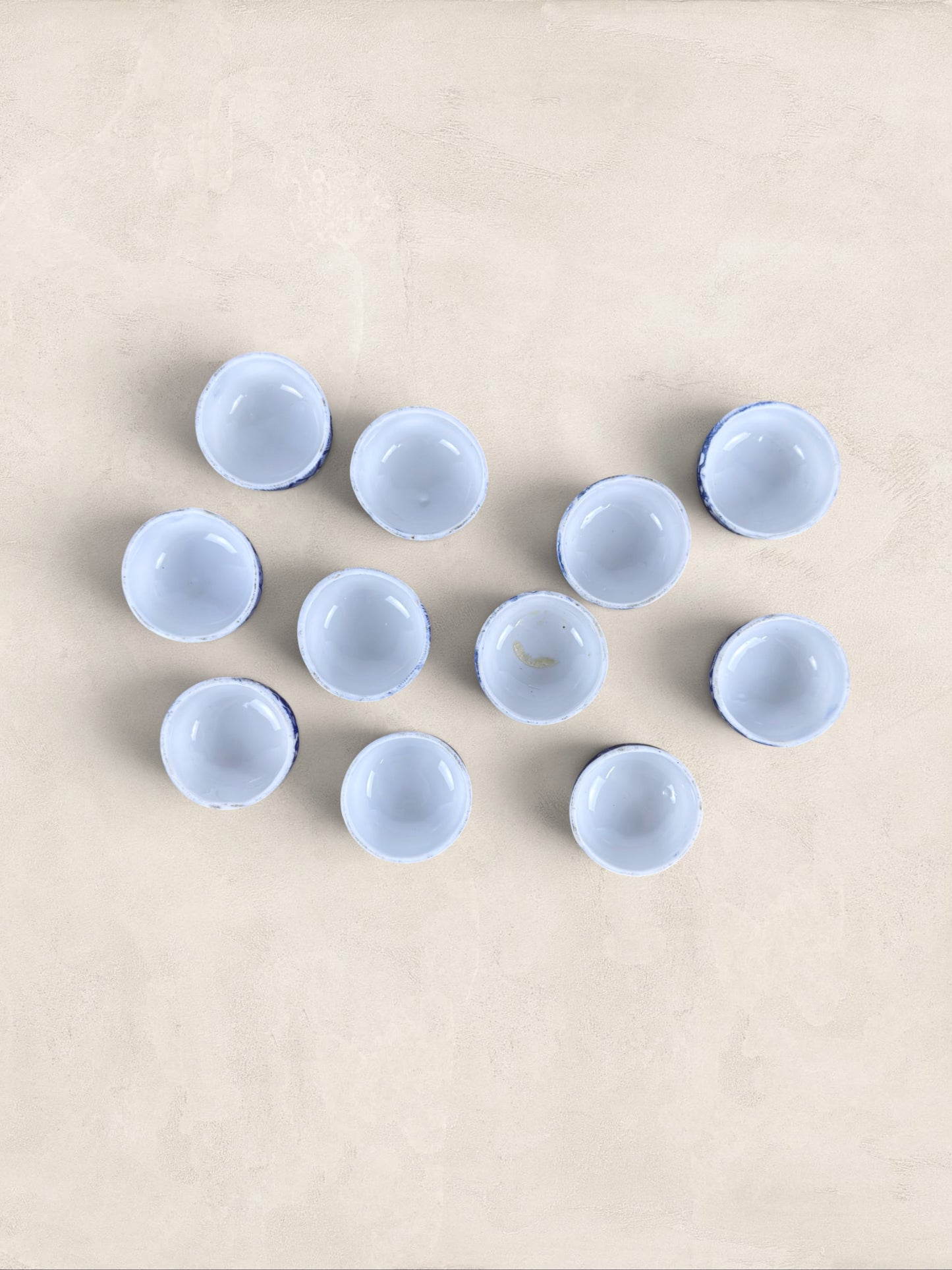 Set of 11 Antique Blue and White Porcelain Open Salt Cellars