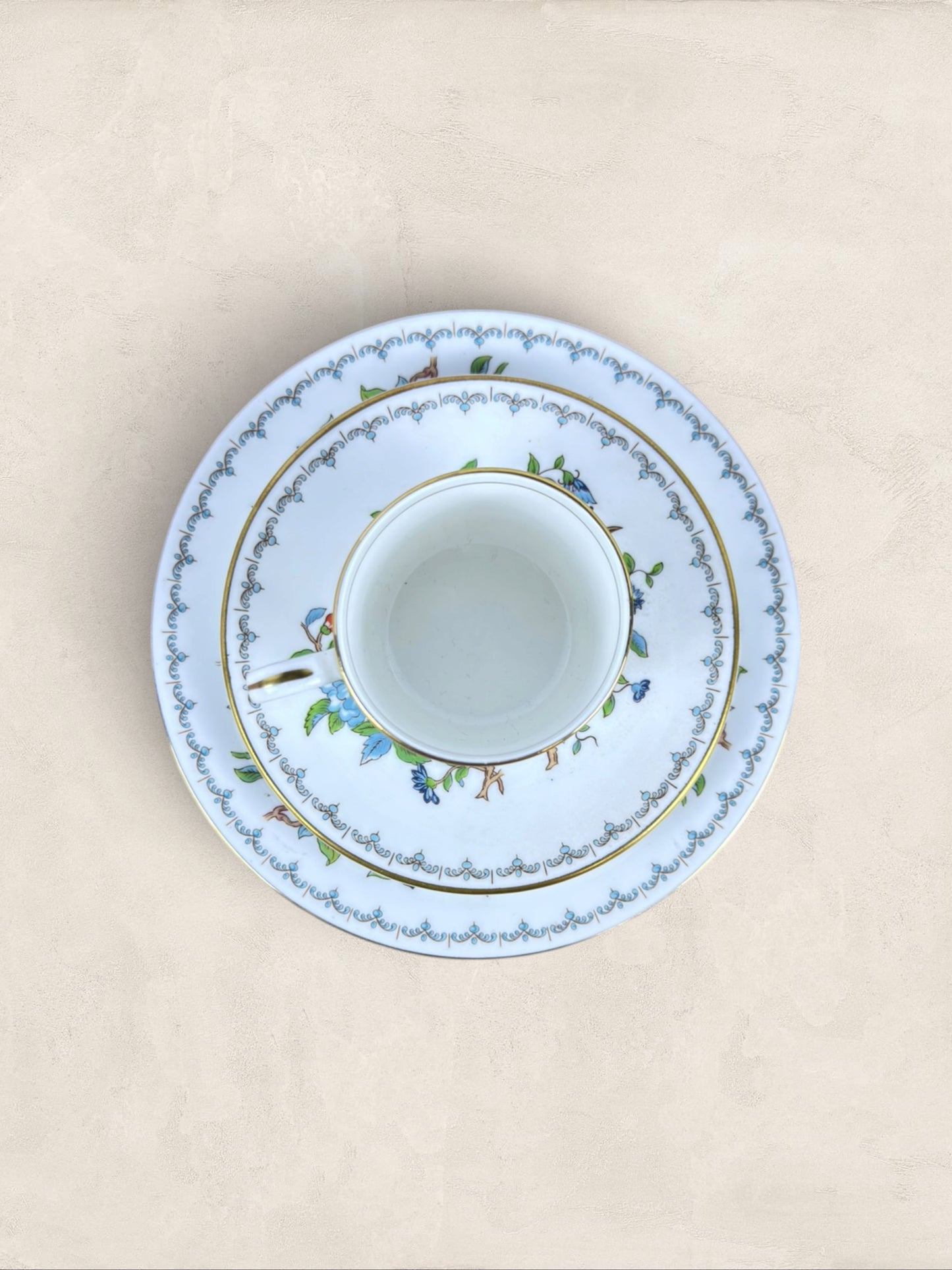 Aynsley Pembroke Fine English Bone China Demitasse Cup, Saucer & Side Plate Trio