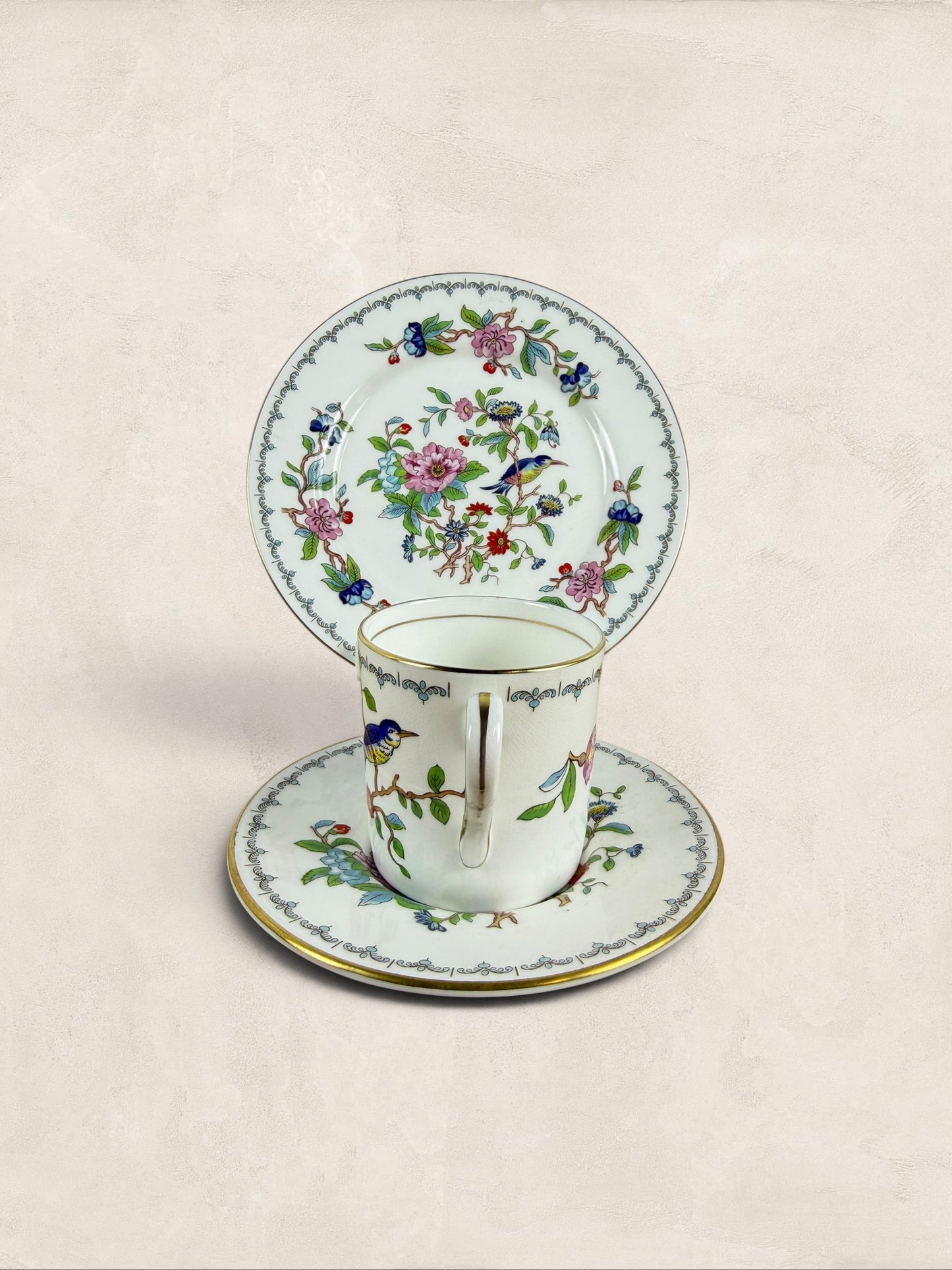 Aynsley Pembroke Fine English Bone China Demitasse Cup, Saucer & Side Plate Trio