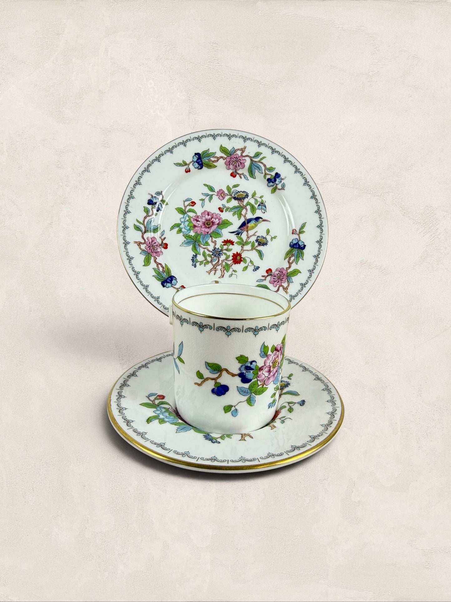 Aynsley Pembroke Fine English Bone China Demitasse Cup, Saucer & Side Plate Trio