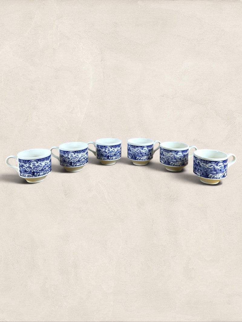 English Churchill Blue Willow Demitasse Coffee Cups, Set of 6