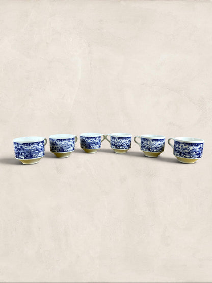 English Churchill Blue Willow Demitasse Coffee Cups, Set of 6
