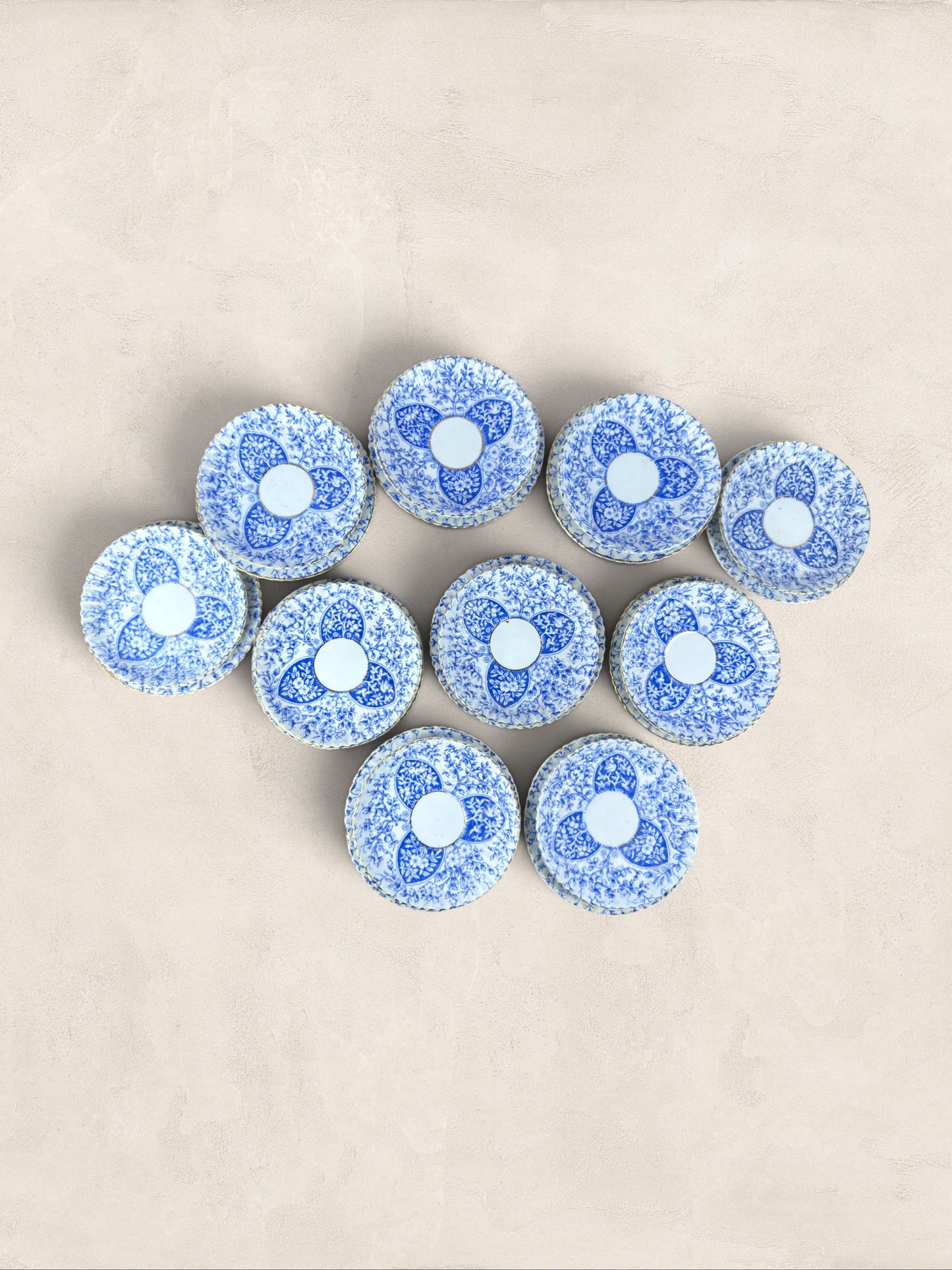 English Blue & White Porcelain Tea Service, 30 Pieces