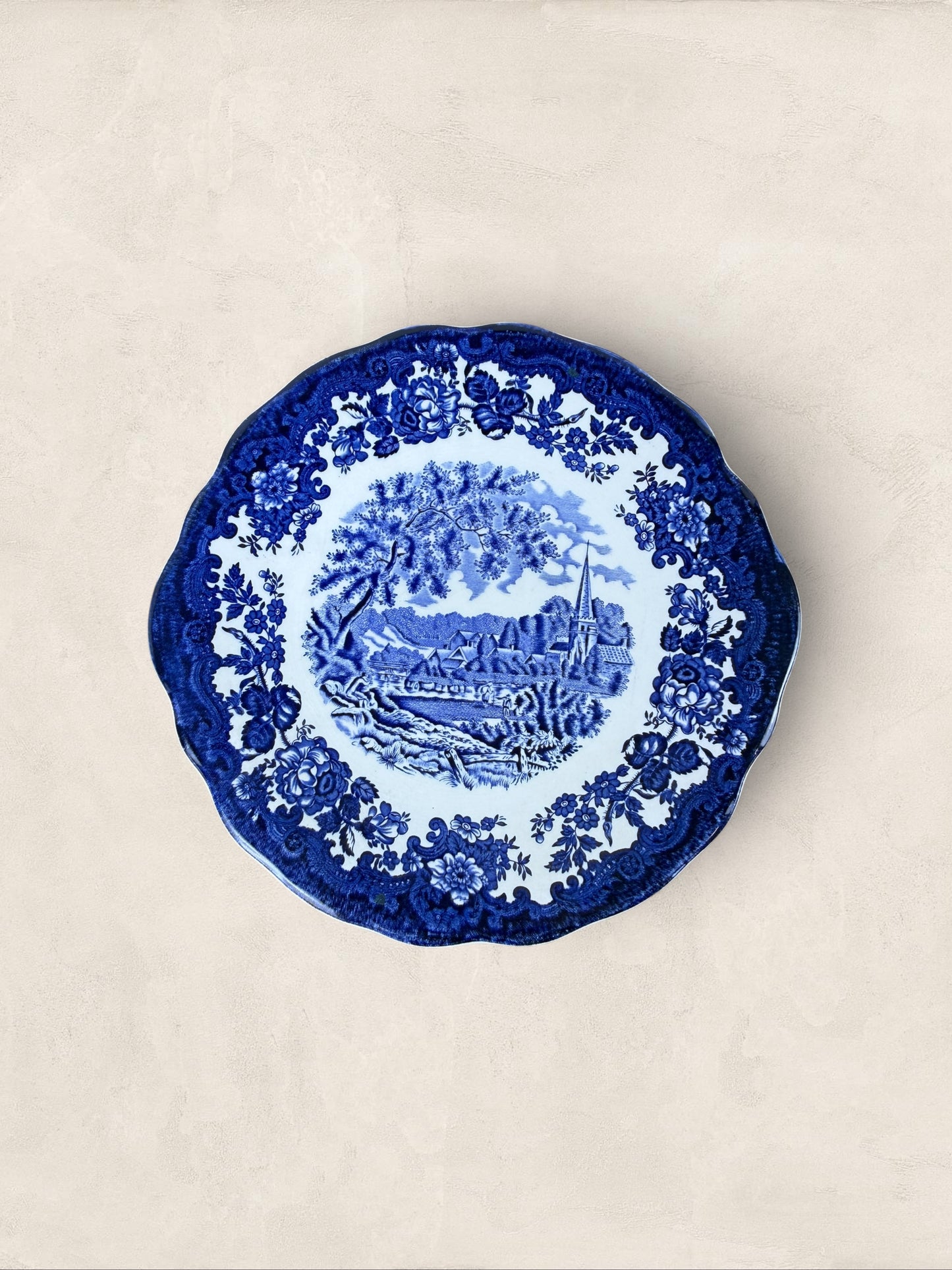English Royal Worcester & Spode “Avon Scenes” Blue & White Dinner Plate