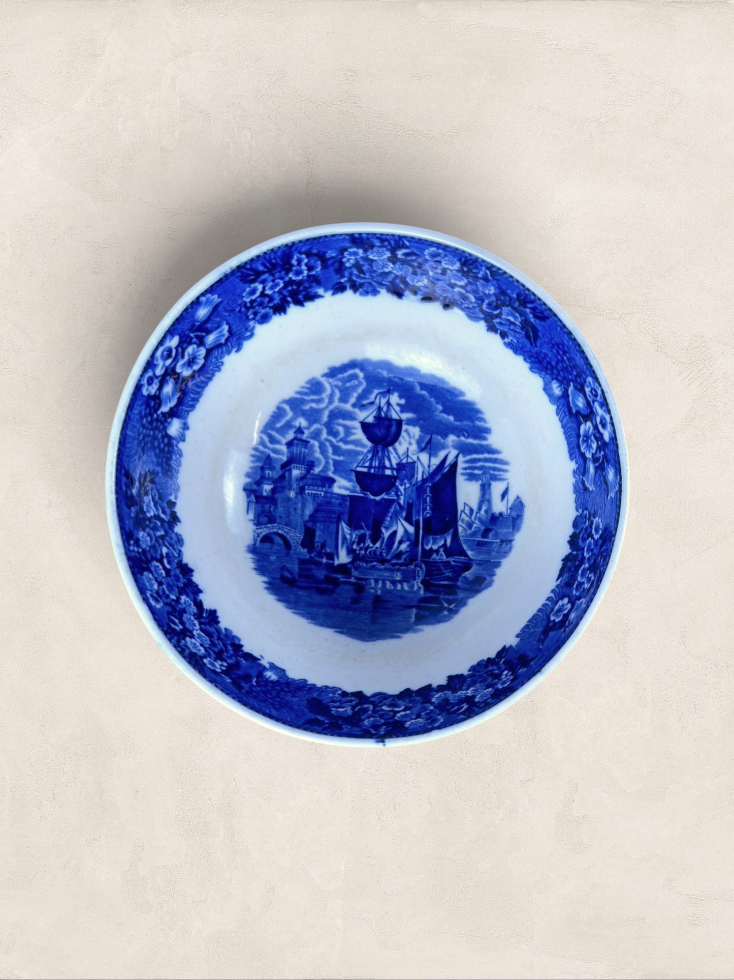 English W. H. Grindley Ferrara Blue & White Transferware Serving Bowl