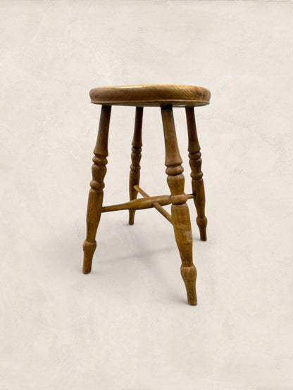 English Elm Milking Stool with Turned Legs