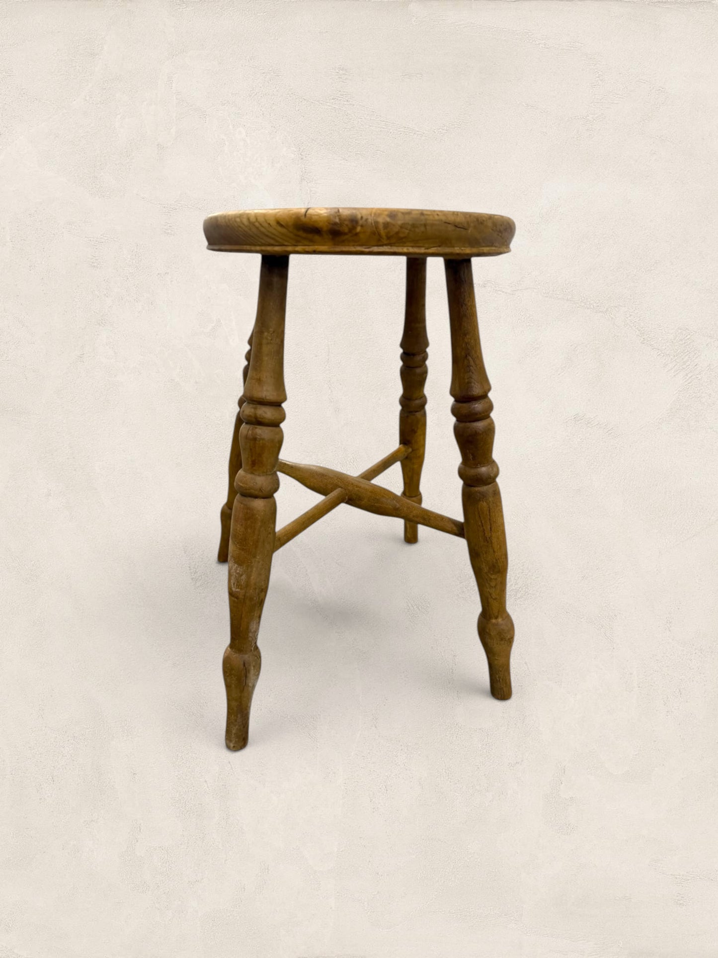English Elm Milking Stool with Turned Legs