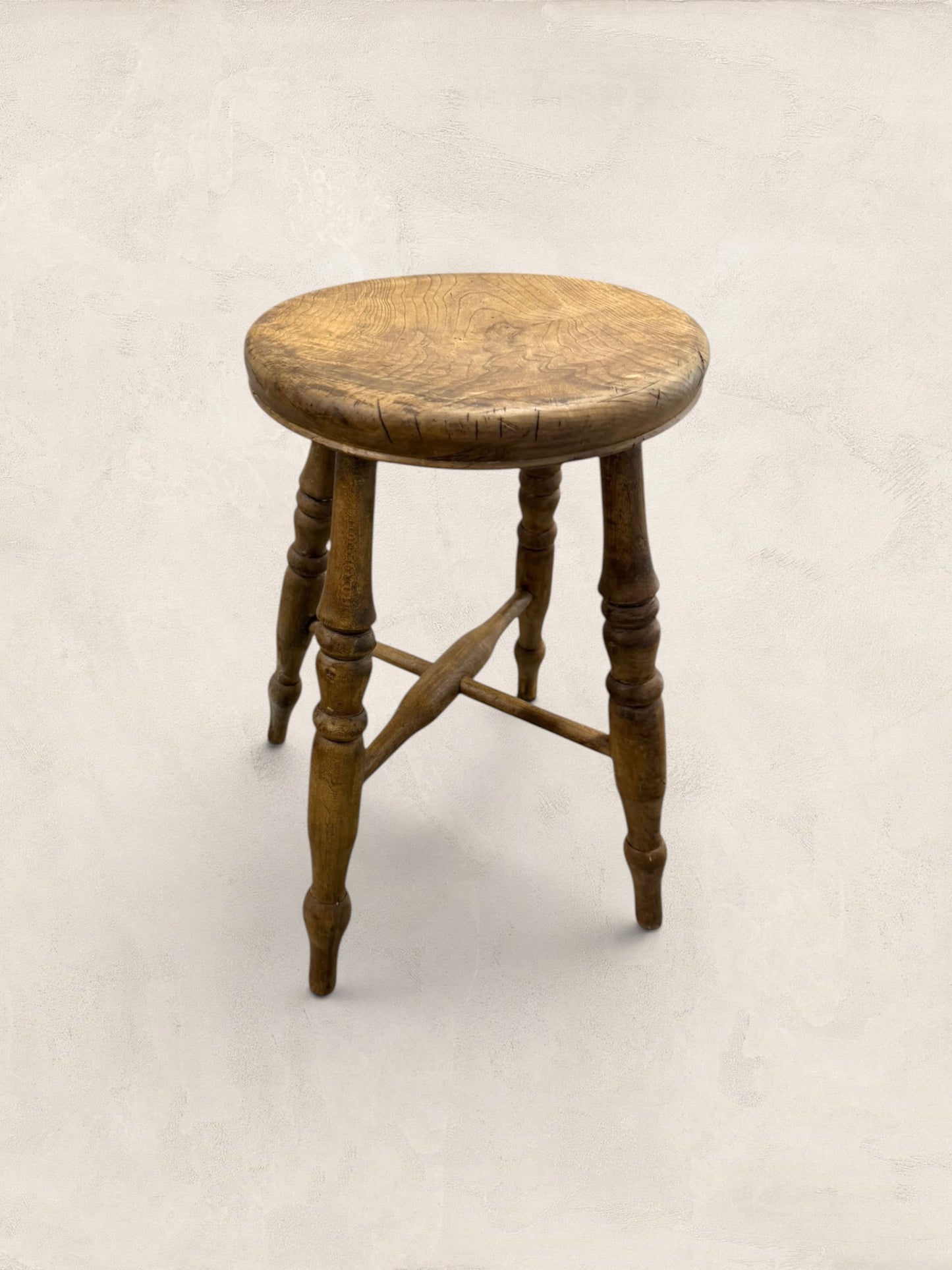 English Elm Milking Stool with Turned Legs