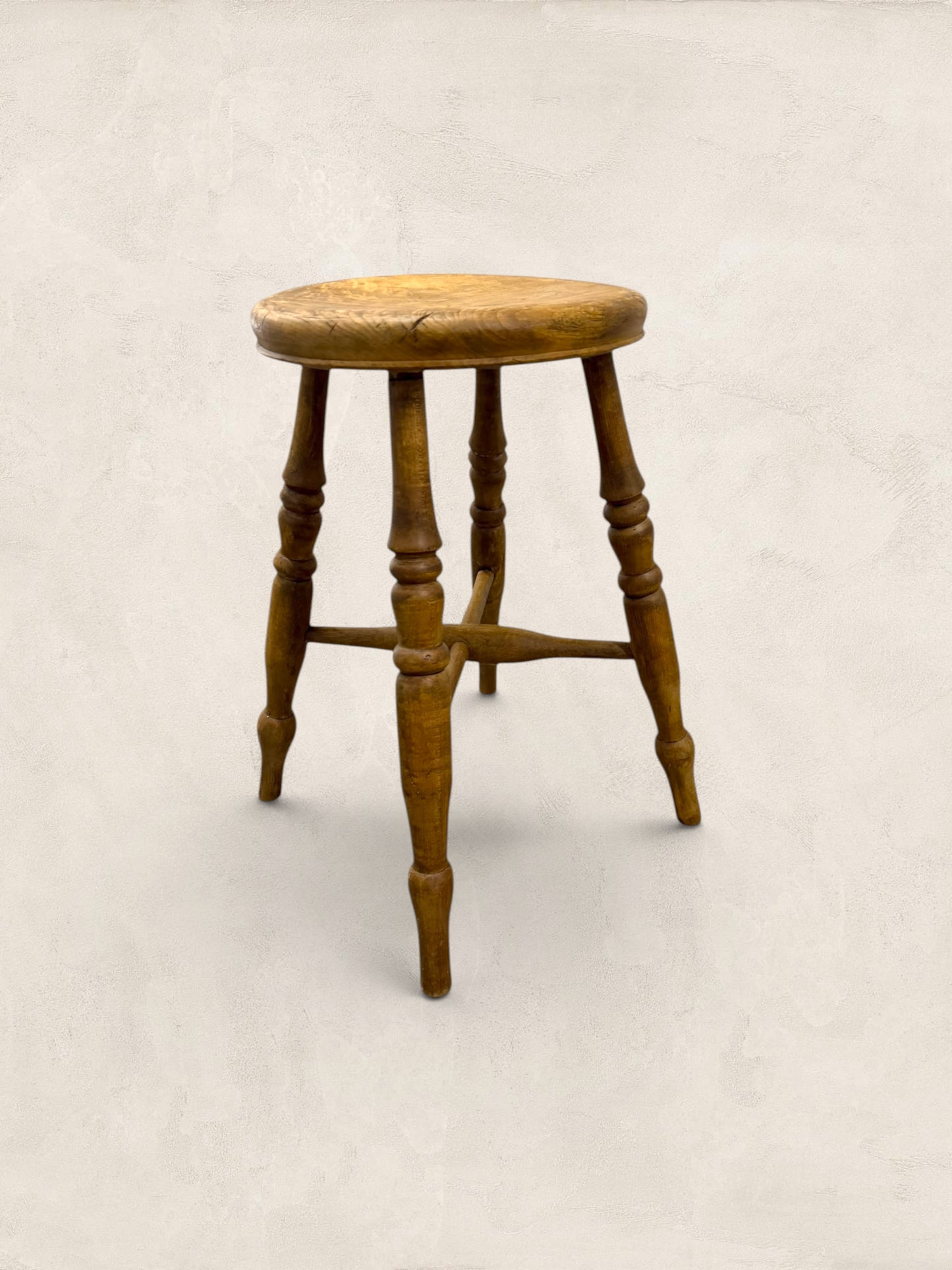 English Elm Milking Stool with Turned Legs