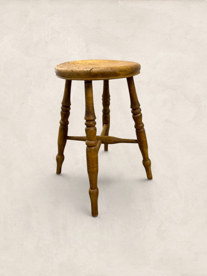 English Elm Milking Stool with Turned Legs