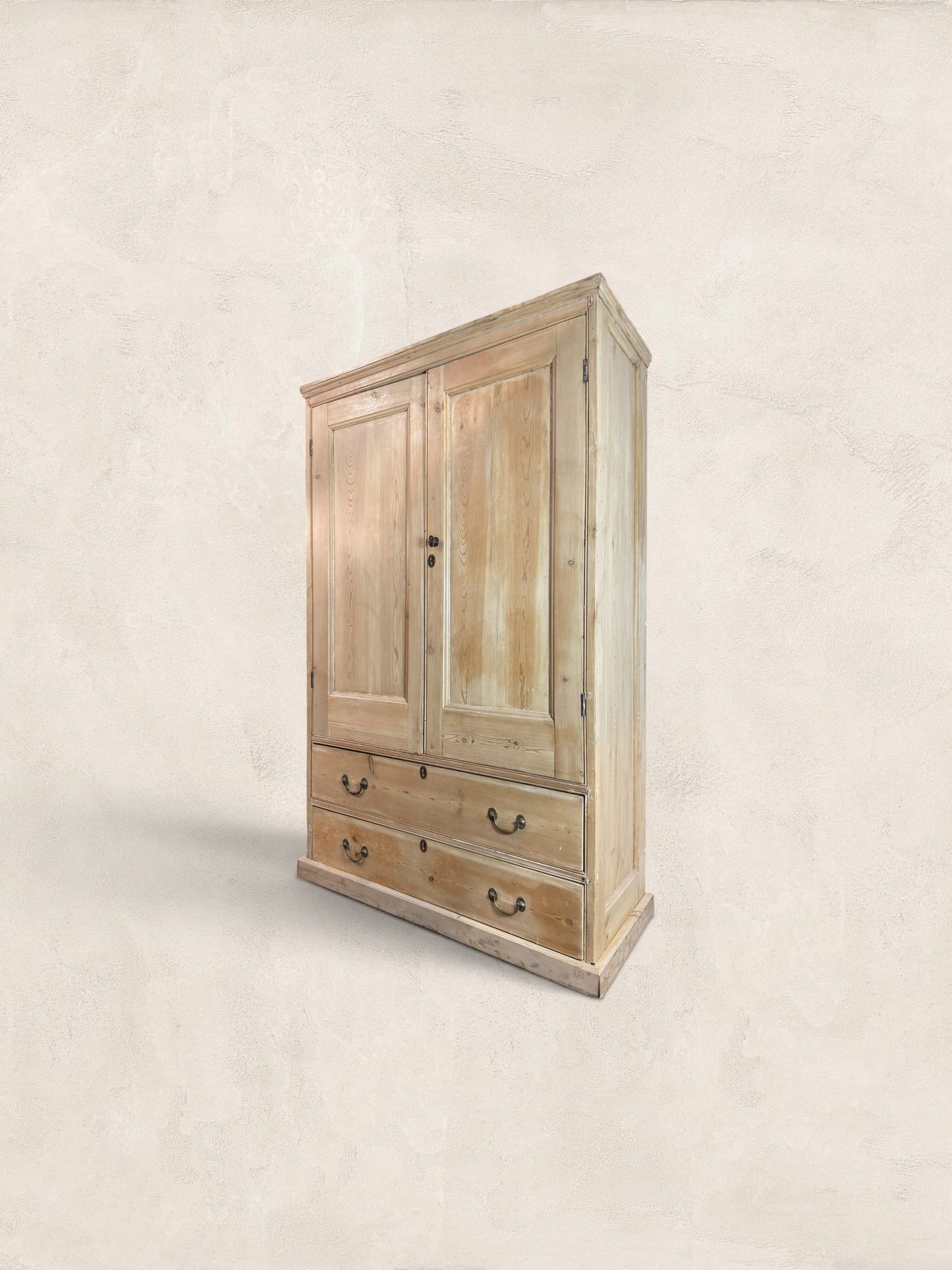 Victorian English Pine Linen Press Wardrobe